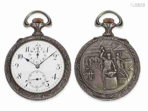 Pocket watch: fine Art Nouveau relief watch with alarm, Fabr...
