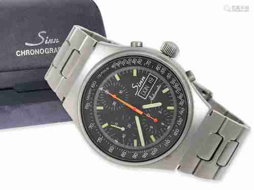 Wristwatch: large sporty steel chronograph by Sinn with day ...