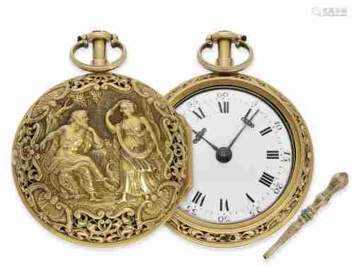 Pocket watch: museum pair case repoussé verge watch with 1/8...