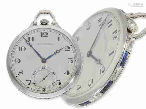 Pocket watch: exquisite Art Déco platinum dress watch, set w...