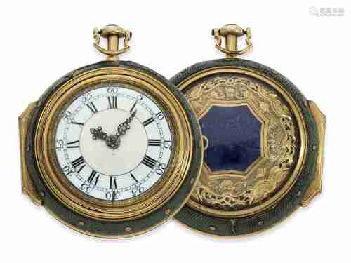 Pocket watch: important gold/enamel verge watch with strikin...