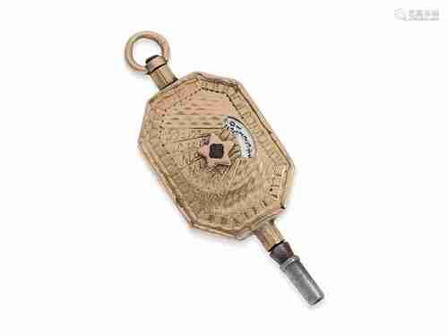 Watch key: museum-like gold verge watch key with manual cale...