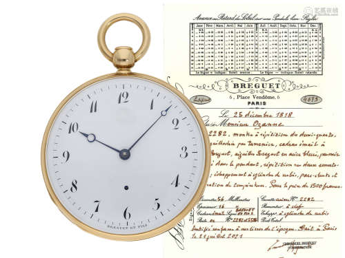 Pocket watch: extremely rare 20K Breguet No.2282 with half-q...