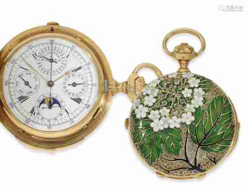 Pocket watch: Probably unique, important Art Nouveau gold/en...