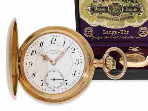 Pocket watch: very beautiful Glashütte gold hunting case wat...