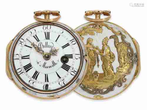 Pocket watch: extremely rare gold/enamel verge watch with ca...