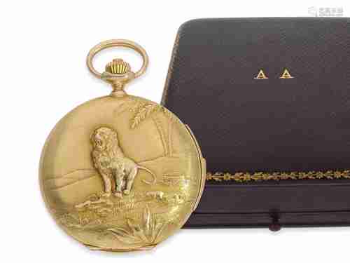 Pocket watch: extremely rare large Longines gold hunting cas...