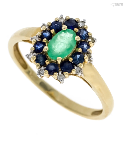 Emerald-sapphire-diamond ring