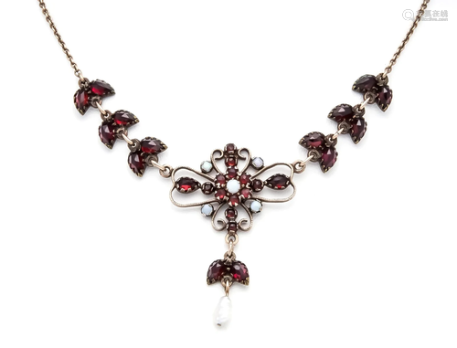 Garnet-opal necklace silver 8