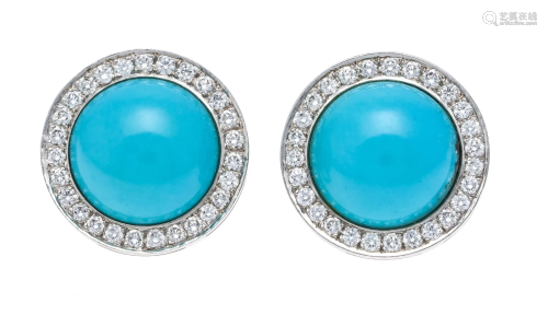 Turquoise diamond earclips WG