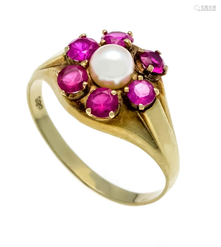 Akoya pearl ruby ring GG 585/