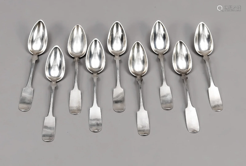 Nine coffee spoons, German, 1