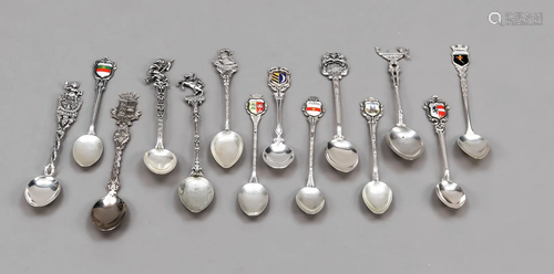 14 souvenir spoons, 20th cent