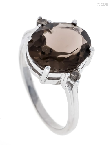 Smoky quartz diamond ring WG