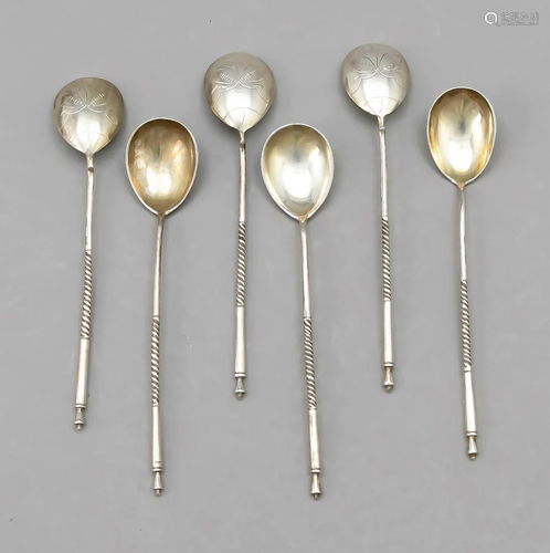 Six teaspoons, hallmarked Rus