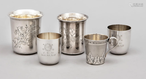 Group of five cups, 20th cent