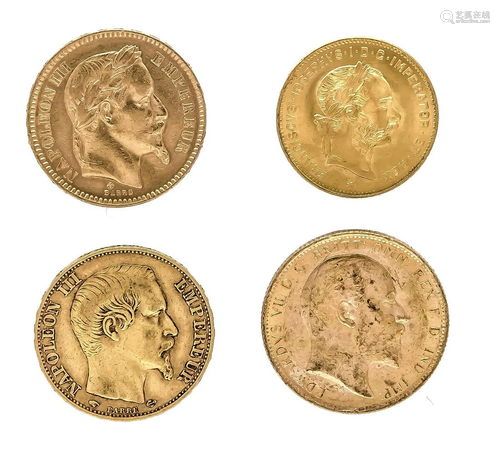 Mixed lot Four gold coins, 1x