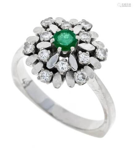 Emerald diamond ring WG 585/0