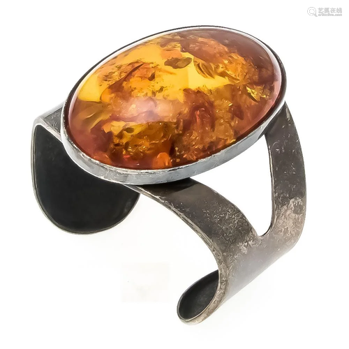 Open amber bangle silver 925/