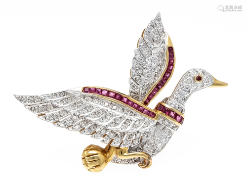 Brilliant ruby brooch duck GG