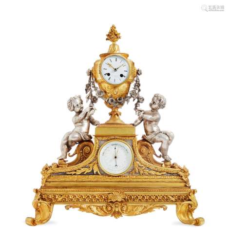 法国 路易十六风格 鎏金包银 气压计座钟