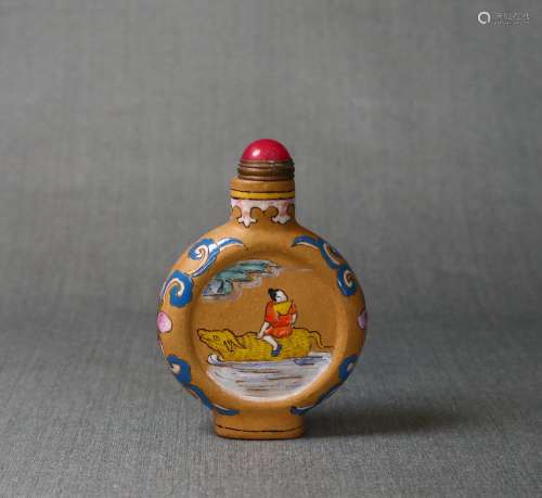 Chinese Carved Zisha Snuff Bottle