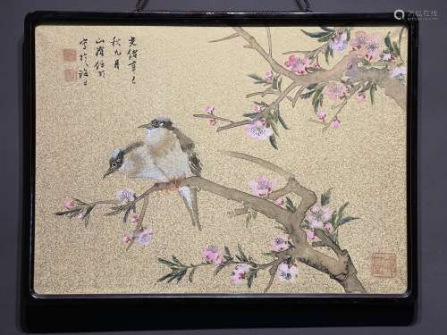 Peach Blossom and Double  Sparrows, Inlaid Frame, Ren Bonian
