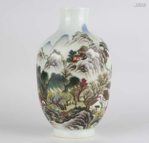 Famille-rose Vase with Landscape Pattern, Qianlong Reign Per...