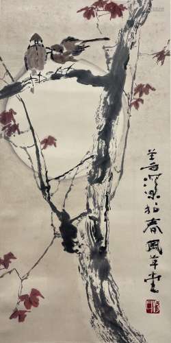 Double-sparrows Moonlight Night, Scroll, Yang Shanshen