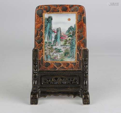 Famille-rose Scholar Ornament with Landscape and Poems in St...