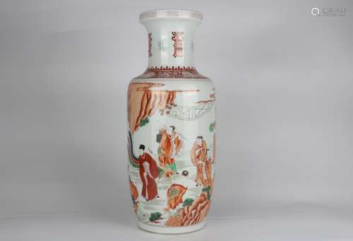 Stick-shaped Vase with Iron Red Glaze and Figures, Kangxi Re...