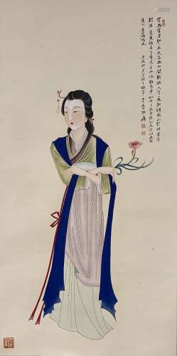 Maid in Elaborate Style, Scroll, Zhang Daqian