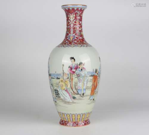 Famille-rose Vase with Figure Stories, Jiaqing Reign Period,...