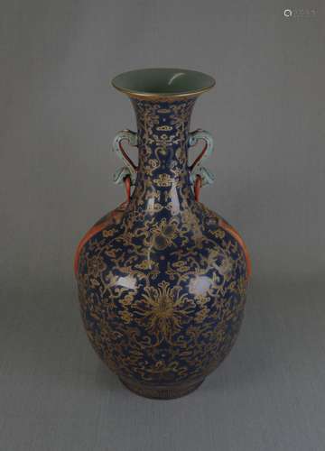 Chinese Porcelain Blue And Gold Vase