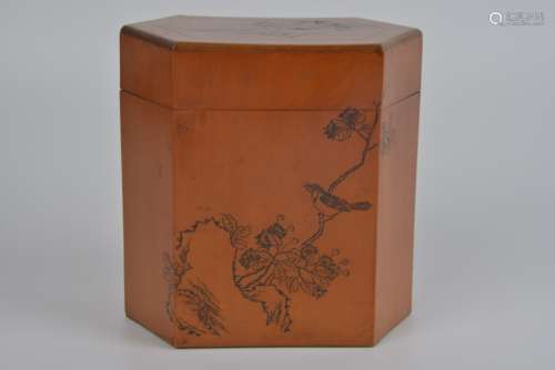 Hexagonal Covering Box with Floral Pattern and Yellow Sticki...