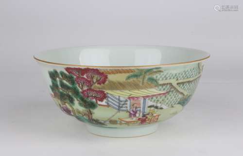 Bowl with Famille Rose Design and Poems of Figures, Qianlong...