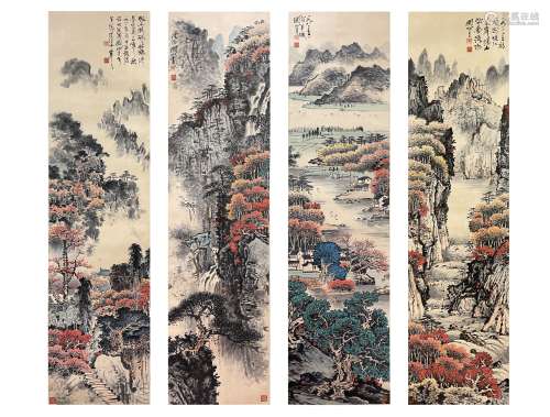 Four-screens of Landscape, Scroll, Guan Shanyue