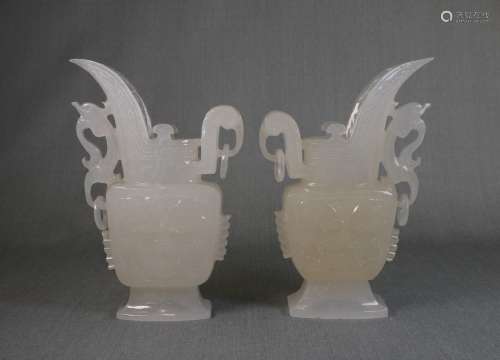 Pair Chinese White Jade Vases