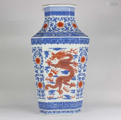 Blue-and-white Zun with Dragon and Phoenix Patterns in Iron ...