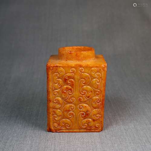 Chinese carved yellow jade vase(CONG)