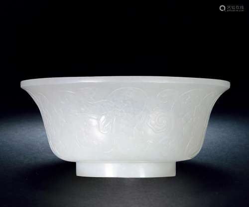 18世纪 白玉雕花卉纹碗