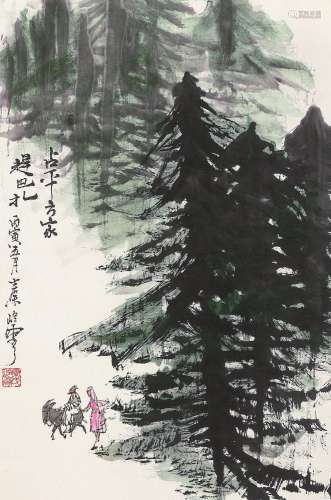 秦岭云（1914～2008）1986年作 山里人家 镜心 设色纸本