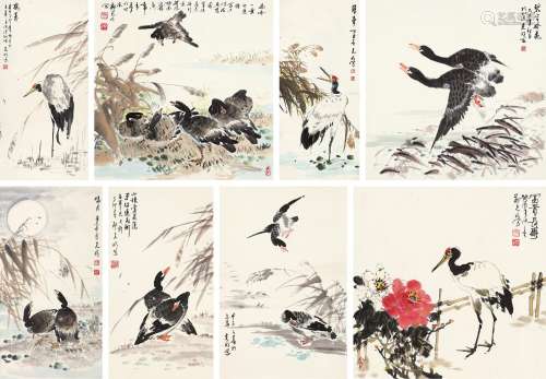 郑克明（1932～2011）鹤寿、鱼塘飞鸿、鹤寿、碧空齐飞、鸣月、芦花鸭、飞禽...