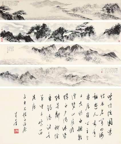 吴荣江南雅居、幽居、山水、江南烟村、书法 立轴 水墨纸本