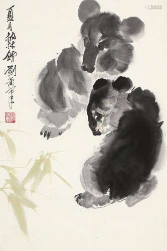 刘蔷（b.1954）双熊 镜心 设色纸本