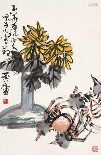 许麟庐（1916～2011）菊花螃蟹 镜心 设色纸本