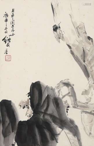 刘继卣（1918～1983）1980年作 蝉 立轴 设色纸本