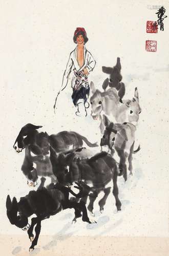 黄胄（1925～1997）赶驴图 镜片 设色纸本