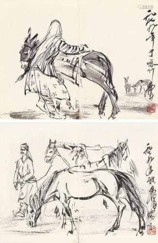 黄胄（1925～1997）人物 镜片 水墨纸本