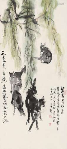 黄胄（1925～1997）群驴图 立轴 设色纸本